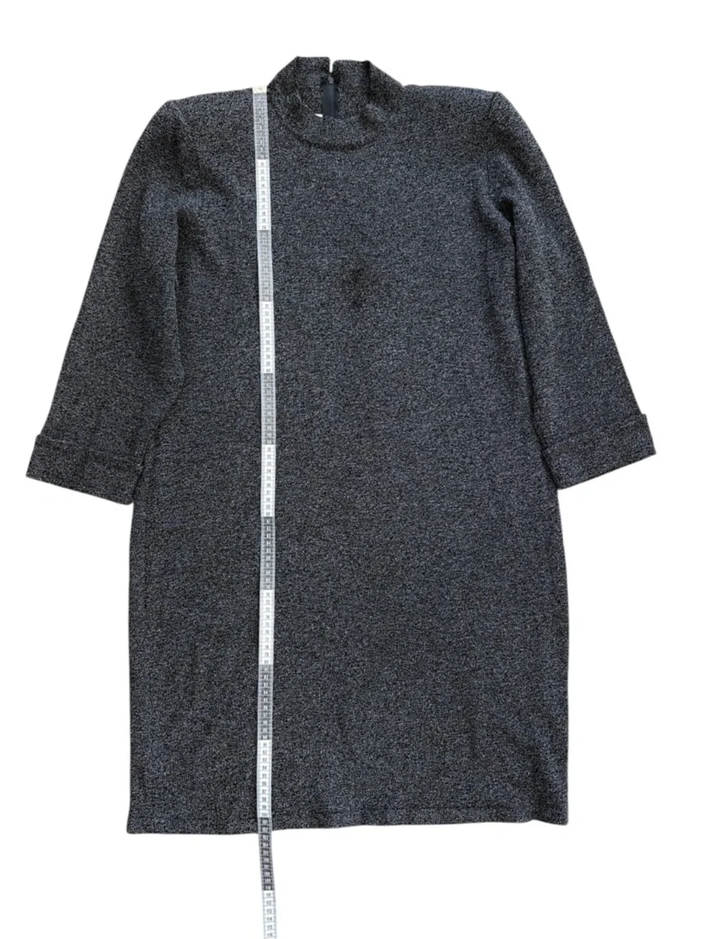 𝅺TOULA Vintage Wool Blend Sweater Dress Cuffed Sleeve Hand Knit Grey *FLAW* - Picture 15 of 16